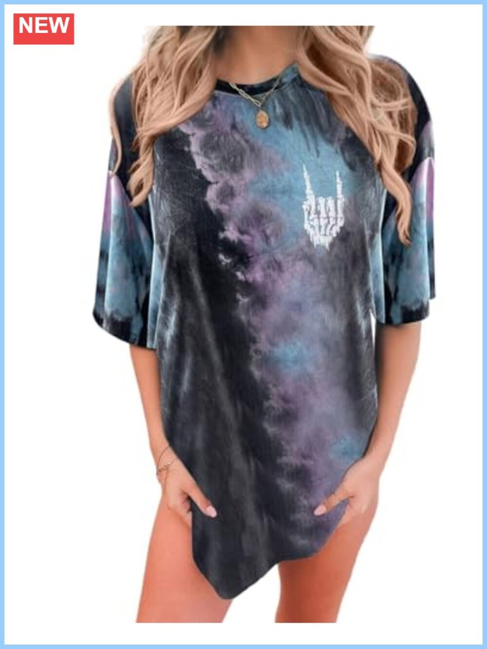 Oversized Skull Graphic Tee with Tie Dye Pattern, Half Sleeve Crew Neck